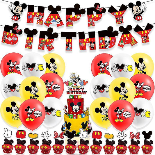 32pcs Luftballons Mickey Maus, Karikatur Disney Geburtstagsdeko, Party Flaggen Kuchen Set