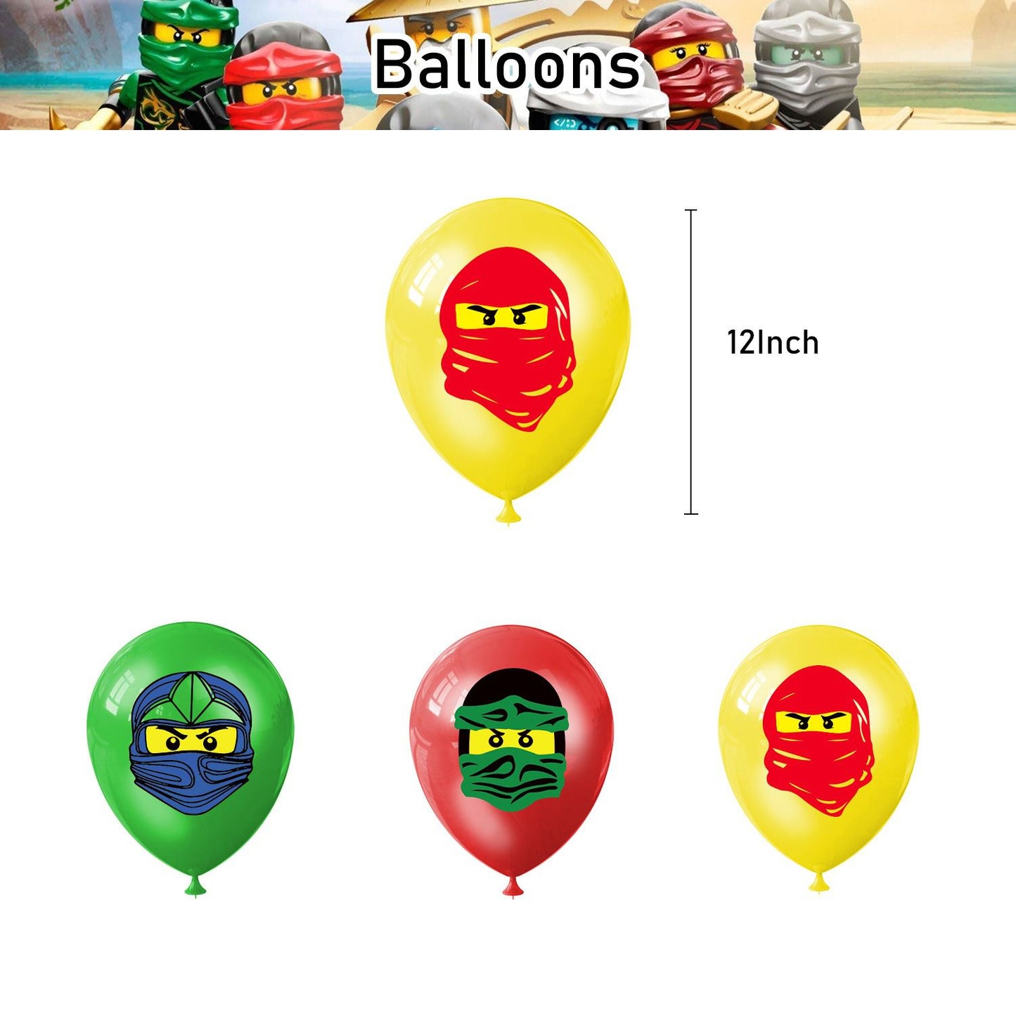 Décoration Anniversaire Ninjago, 32 Pièces Ballons, Drapeaux Pour Gâteaux Fête