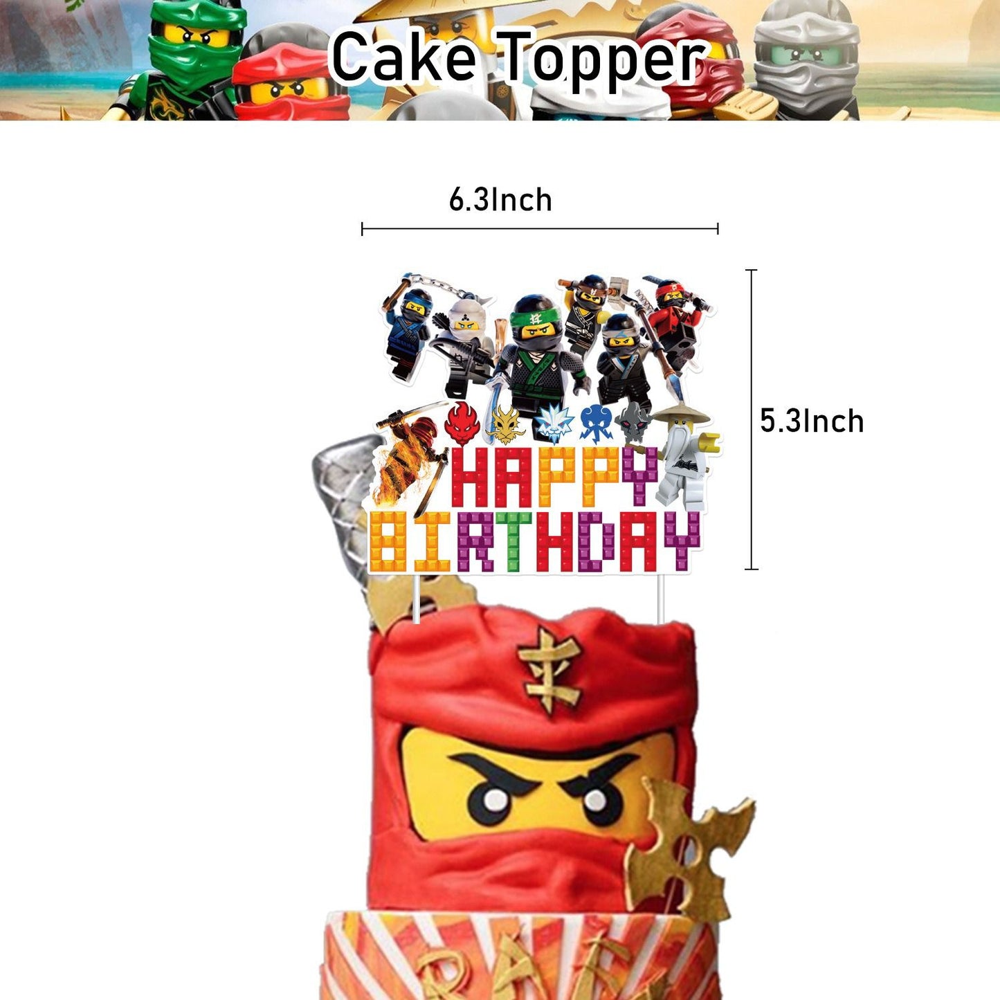 Décoration Anniversaire Ninjago, 32 Pièces Ballons, Drapeaux Pour Gâteaux Fête