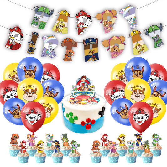 32pcs Luftballons Paw Patrol, Karikatur Geburtstagsdeko, Party Flaggen Kuchen Set