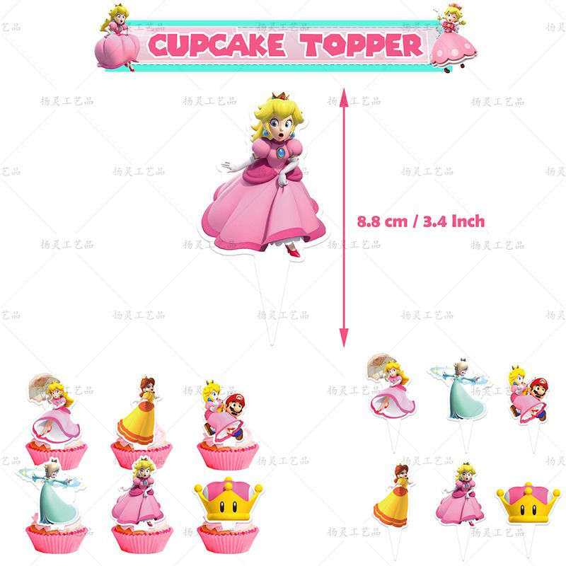 32pcs Luftballons Prinzessin Peach, Karikatur Geburtstagsdeko, Party Flaggen Kuchen Set