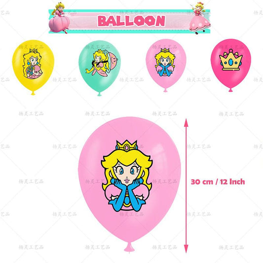 Décoration Anniversaire Princesse Peach, 32 Pièces Ballons Nintendo Mario, Drapeaux Pour Gâteaux Fête