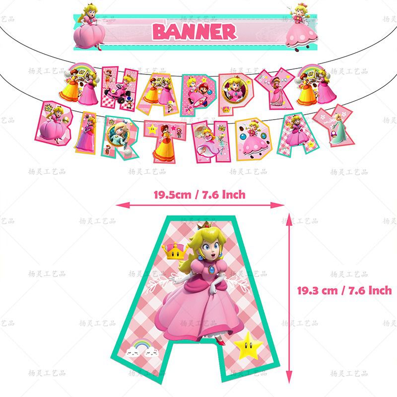 Décoration Anniversaire Princesse Peach, 32 Pièces Ballons Nintendo Mario, Drapeaux Pour Gâteaux Fête