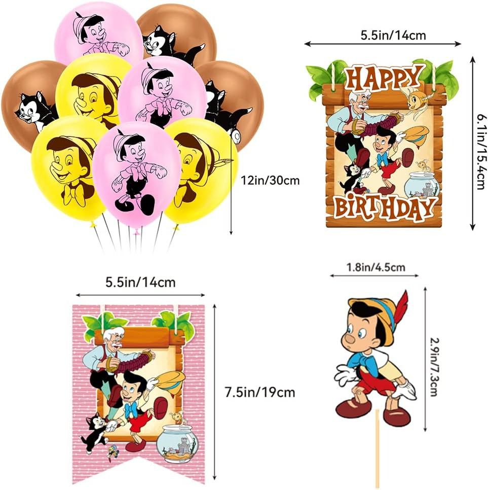 30pcs Luftballons Pinocchio, Karikatur Geburtstagsdeko, Party Flaggen Kuchen Set