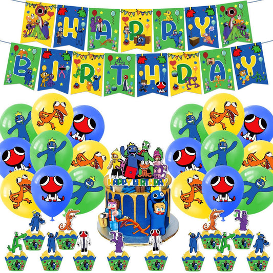 32-teiliges Rainbow Friends Geburtstagsdekor, Cartoon Luftballons, Party Kuchen Angebot Set