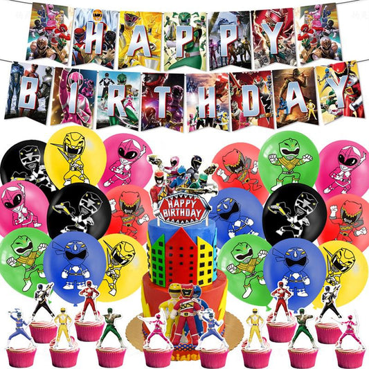 32-teiliges Power Rangers Geburtstagsdekor, Cartoon Luftballons, Party Kuchen Angebot Set