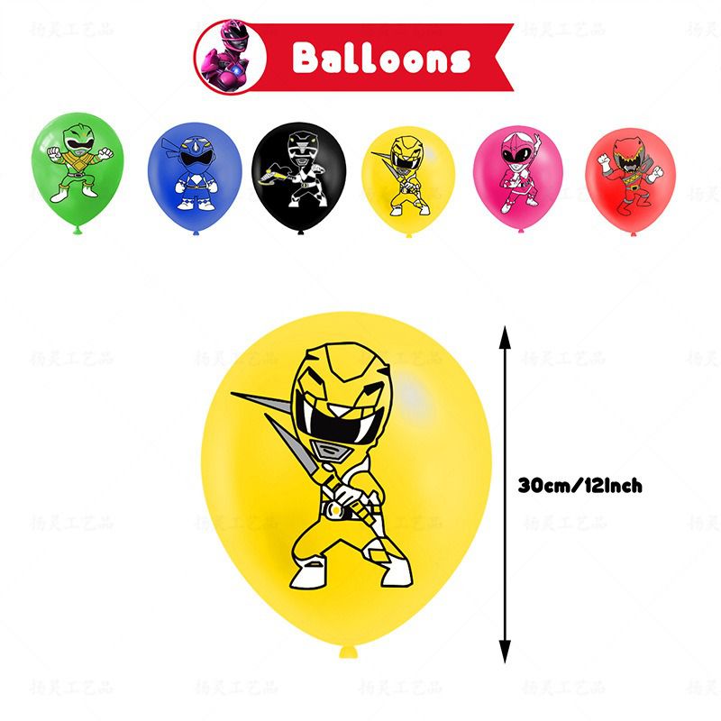 Décoration Anniversaire Power Rangers, 32 Pièces Ballons, Drapeaux Pour Gâteaux Fête