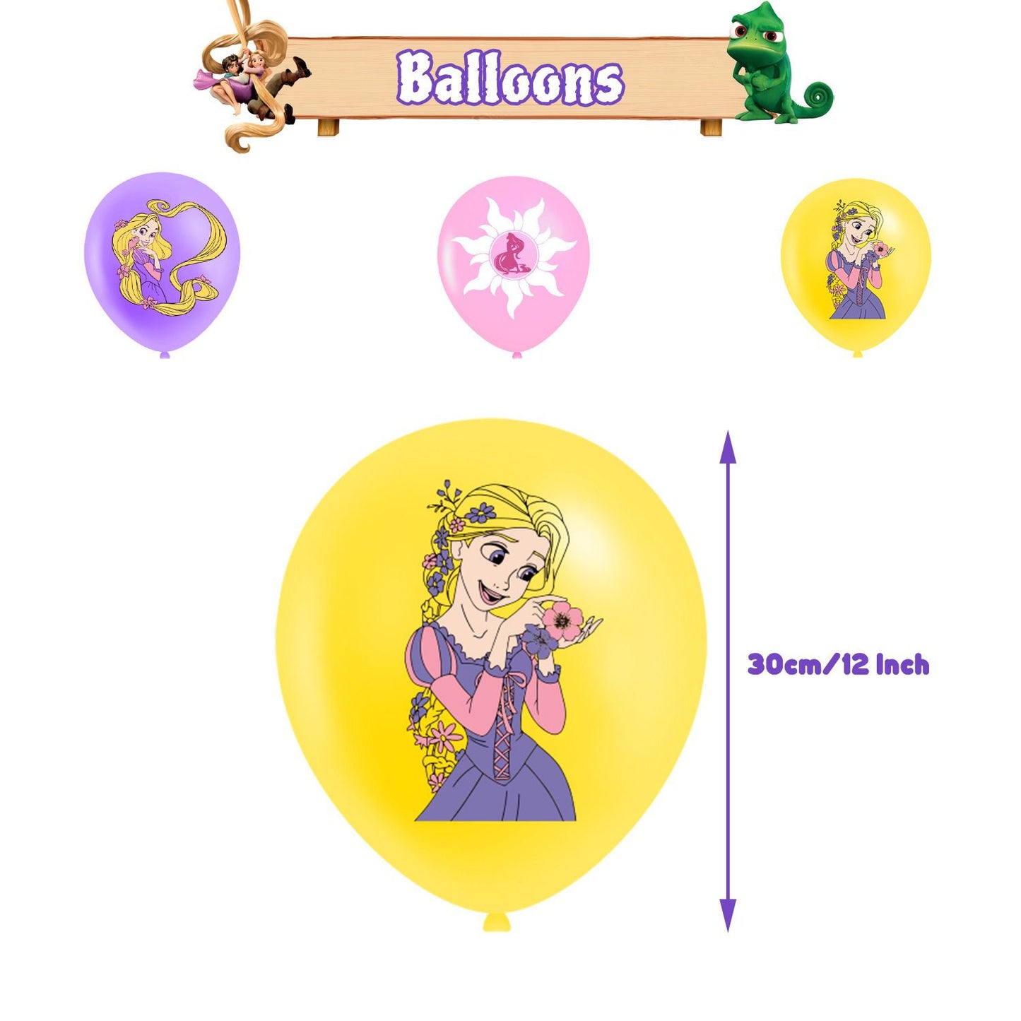 Décoration Anniversaire Tangled, 32 Pièces Ballons Disney Rapunzel, Drapeaux Pour Gâteaux Fête