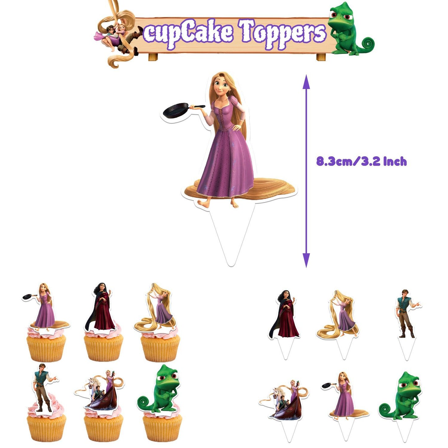 32pcs Luftballons Tangled, Disney Rapunzel Geburtstagsdeko, Party Flaggen Kuchen Set