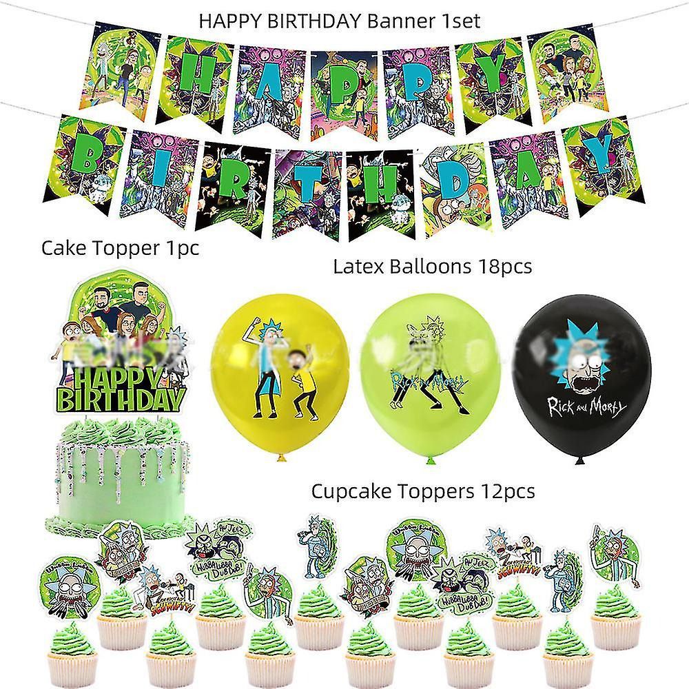 30-teiliges Rick und Morty Geburtstagsdekor, Cartoon Luftballons, Party Kuchen Angebot Set