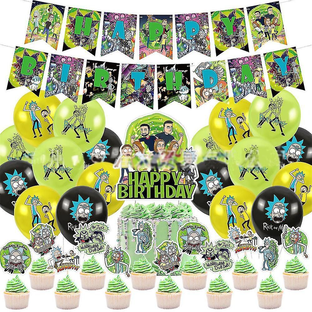 30-teiliges Rick und Morty Geburtstagsdekor, Cartoon Luftballons, Party Kuchen Angebot Set