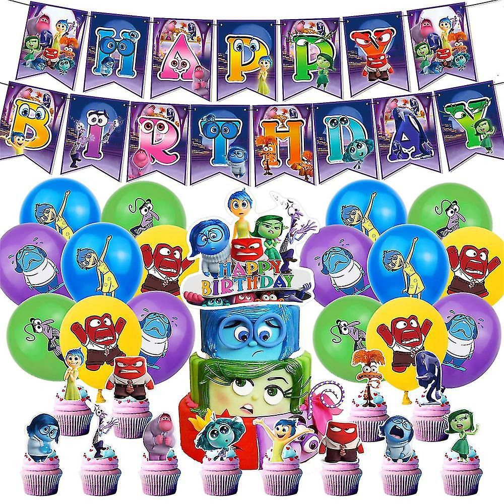 30pcs Luftballons Inside Out 2, Karikatur Geburtstagsdeko, Party Flaggen Kuchen Set