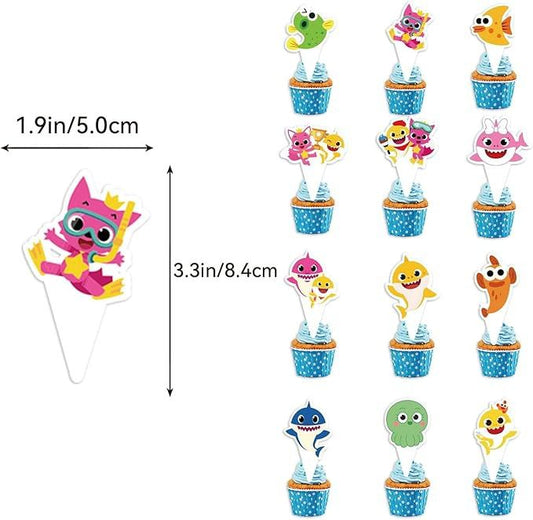 38pcs Luftballons Baby Shark, Karikatur Babyhai Geburtstagsdeko, Party Flaggen Kuchen Set