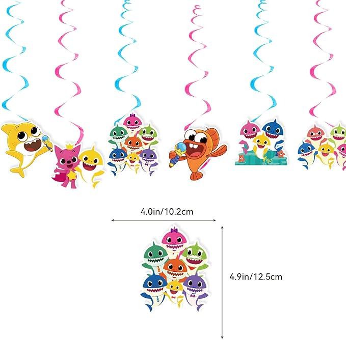 38pcs Luftballons Baby Shark, Karikatur Babyhai Geburtstagsdeko, Party Flaggen Kuchen Set