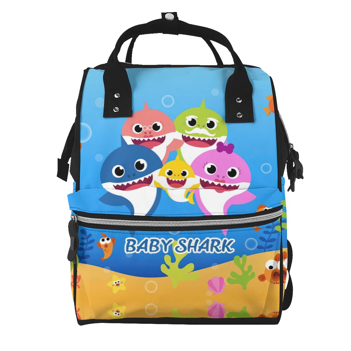 Cartoon Sharks Family Diaper Bag Backpack