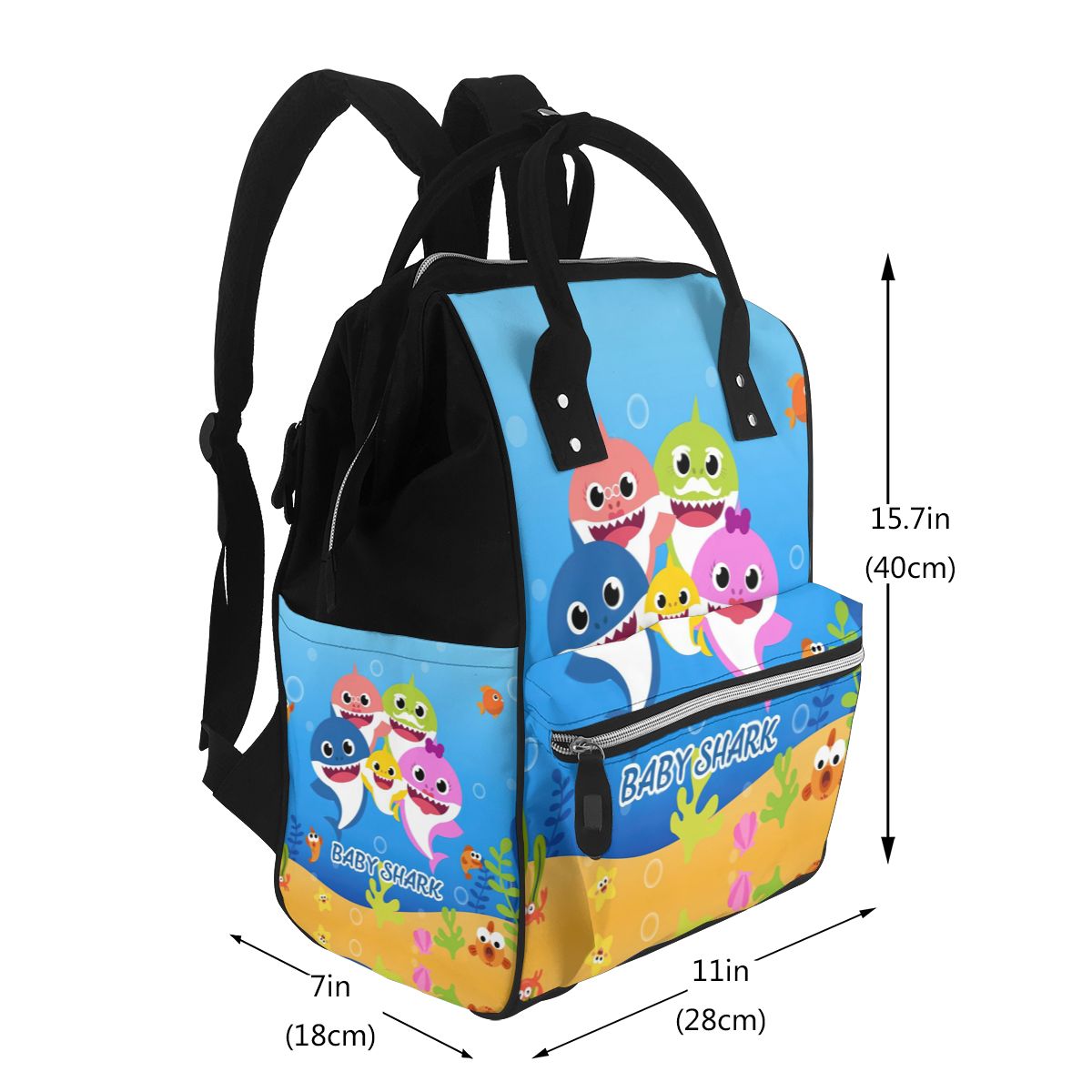 Cartoon Sharks Family Diaper Bag Backpack