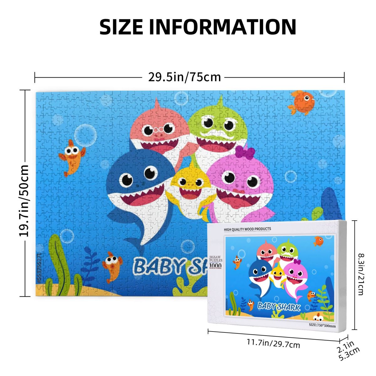 Cartoon Sharks Family Wooden Jigsaw Puzzle