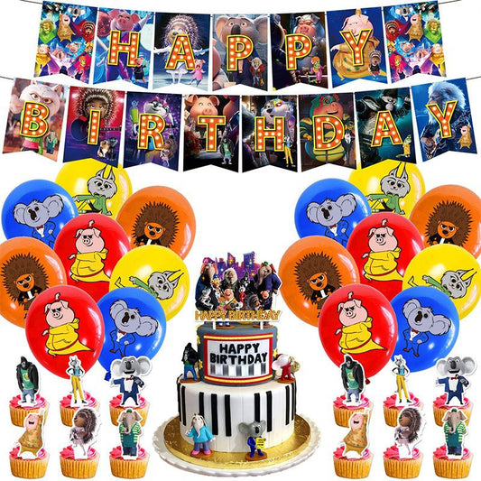 32-teiliges Sing 2 Geburtstagsdekor, Cartoon Luftballons, Party Kuchen Angebot Set