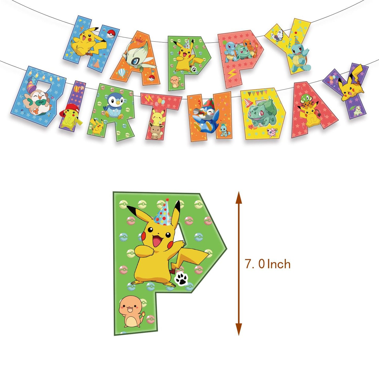 32pcs Luftballons Pokemon, Karikatur Pikachu Geburtstagsdeko, Party Flaggen Kuchen Set