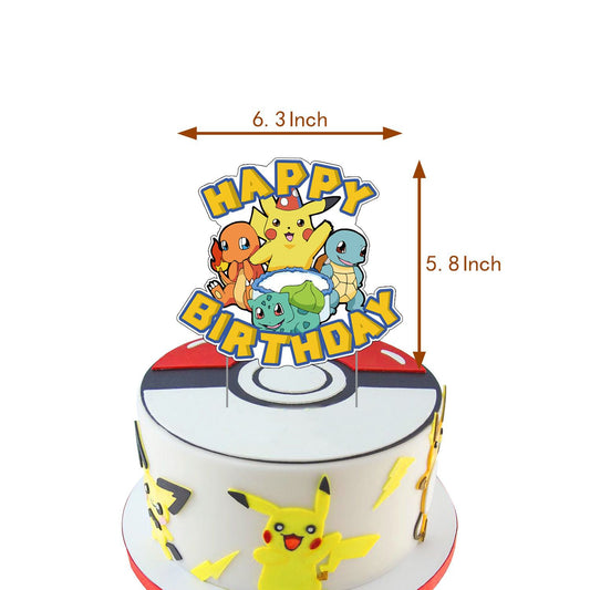 32pcs Luftballons Pokemon, Karikatur Pikachu Geburtstagsdeko, Party Flaggen Kuchen Set