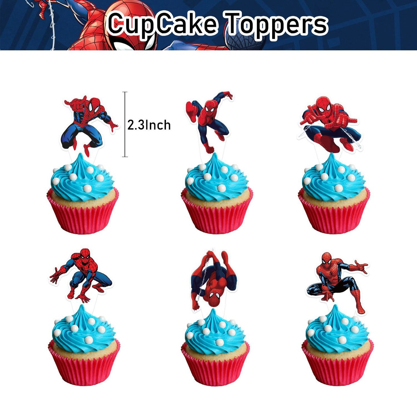 Décoration Anniversaire Spiderman, 32 Pièces Ballons Marvel Superhero, Drapeaux Pour Gâteaux Fête