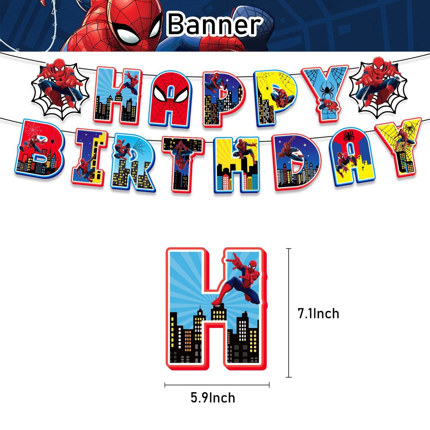 32pcs Luftballons Spiderman, Karikatur Geburtstagsdeko, Party Flaggen Kuchen Set