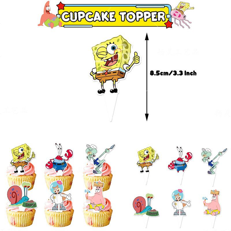 Décoration Anniversaire SpongeBob SquarePants, 32 Pièces Ballons, Drapeaux Pour Gâteaux Fête