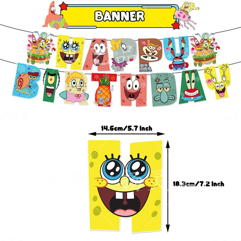 32-teiliges Spongebob Schwammkopf Geburtstagsdekor, Cartoon Luftballons, Party Kuchen Angebot Set