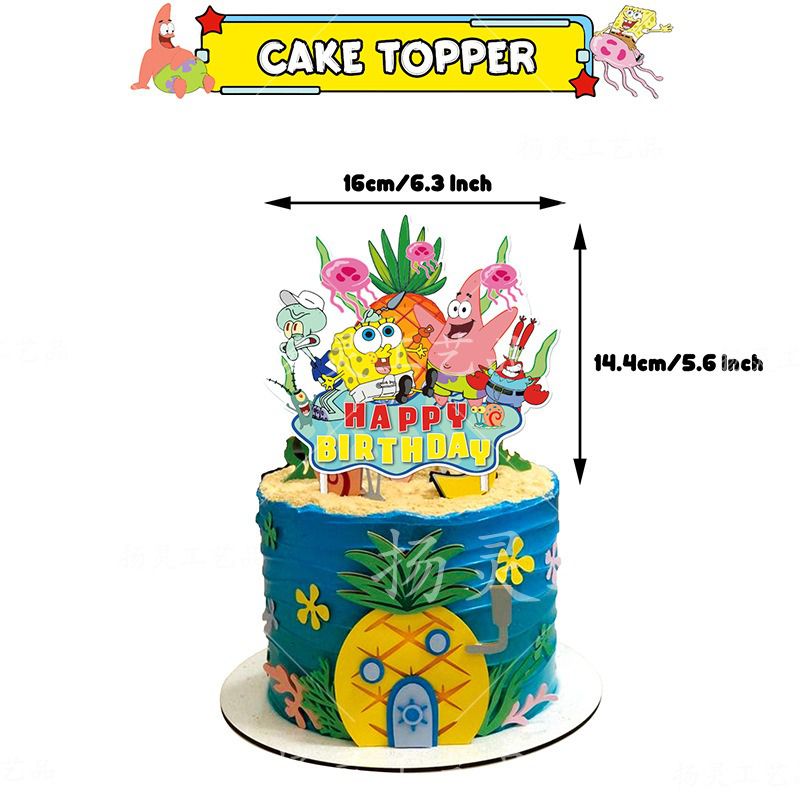 32-teiliges Spongebob Schwammkopf Geburtstagsdekor, Cartoon Luftballons, Party Kuchen Angebot Set