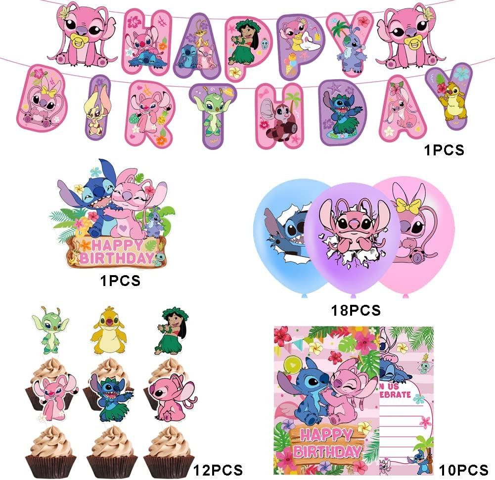 30-teiliges Lilo and Stitch Angel Geburtstagsdekor, Cartoon Disney Luftballons, Party Kuchen Angebot Set