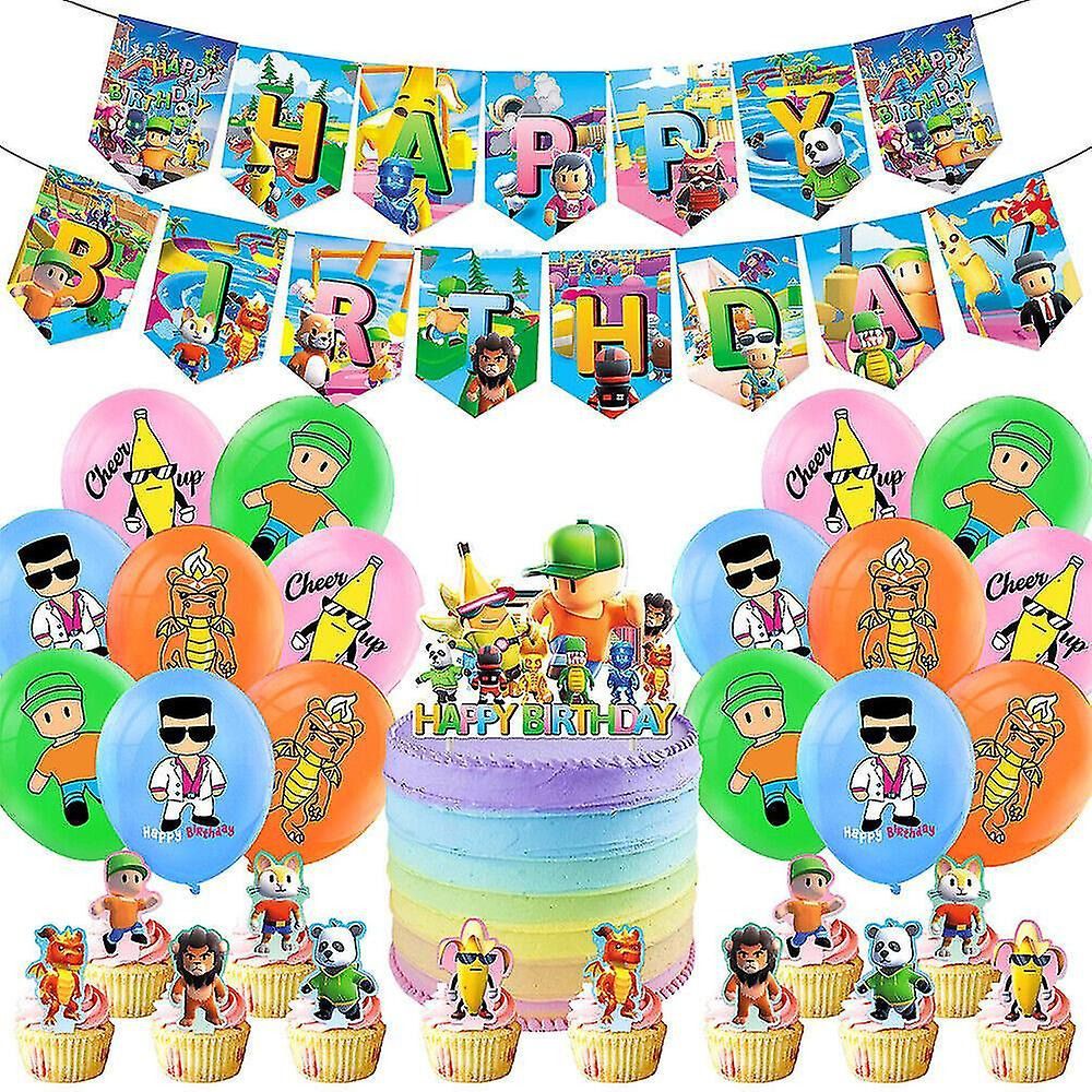 30-teiliges Stumble Guys Geburtstagsdekor, Cartoon Luftballons, Party Kuchen Angebot Set