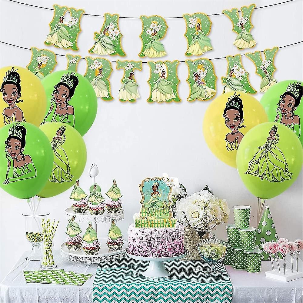 Décoration Anniversaire La Princesse et la Grenouille, 32 Pièces Ballons Princesse Tiana, Drapeaux Pour Gâteaux Fête