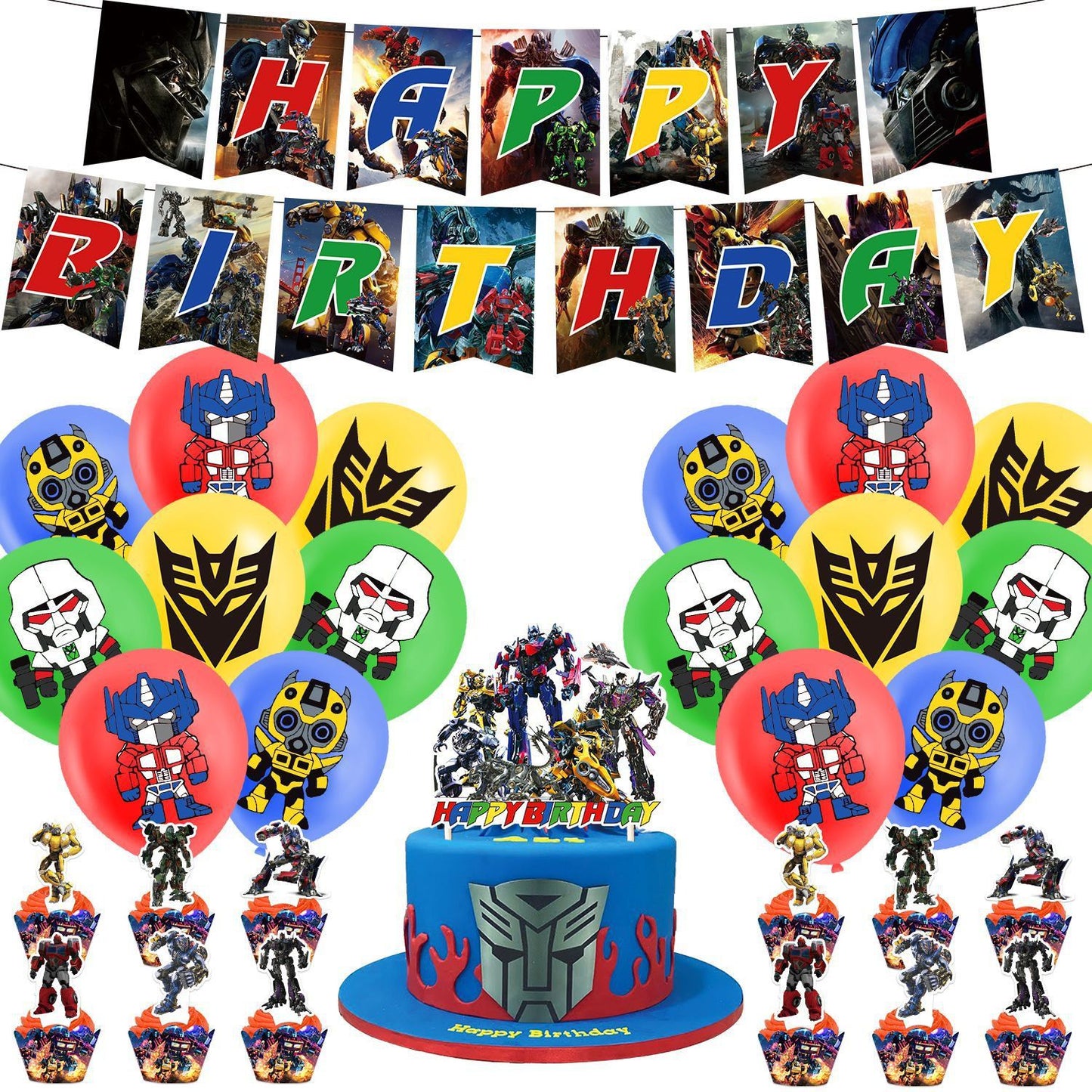 32pcs Luftballons Transformers, Optimus Prime Geburtstagsdeko, Party Flaggen Kuchen Set