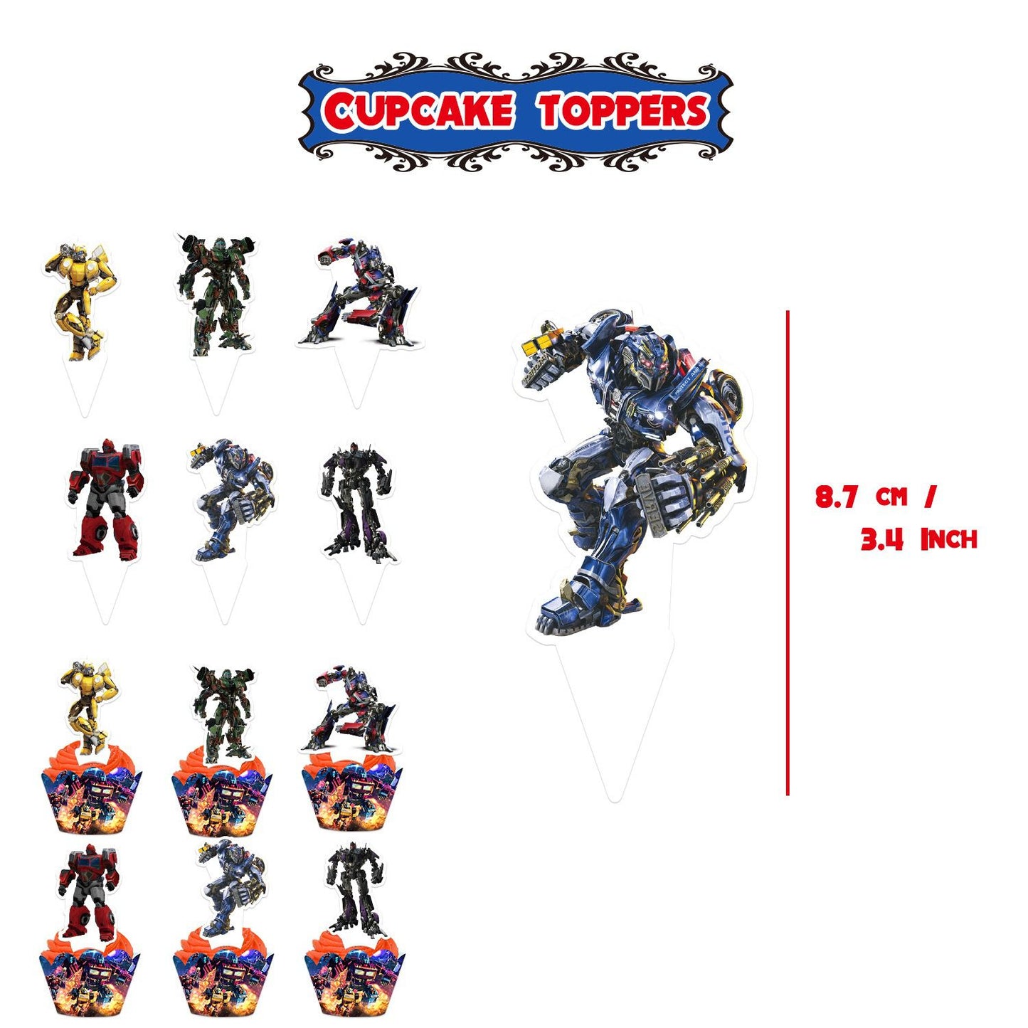 32pcs Luftballons Transformers, Optimus Prime Geburtstagsdeko, Party Flaggen Kuchen Set