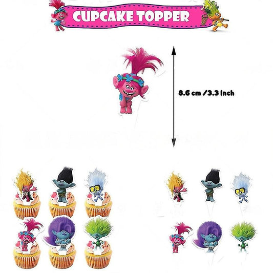 30pcs Luftballons Trolls, Karikatur Disney Geburtstagsdeko, Party Flaggen Kuchen Set