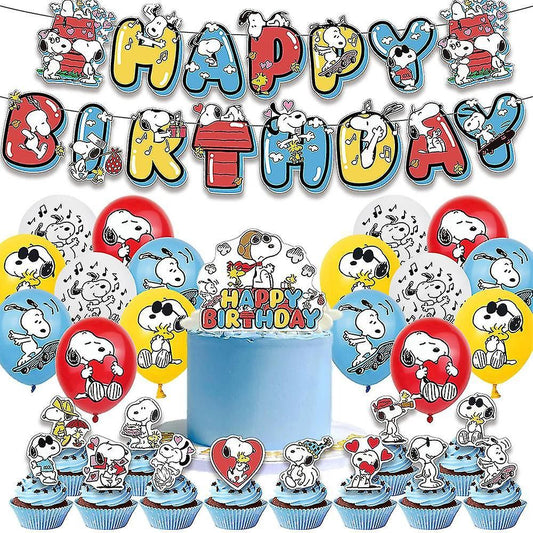 30pcs Luftballons Snoopy, Karikatur Schnüffler Geburtstagsdeko, Party Flaggen Kuchen Set