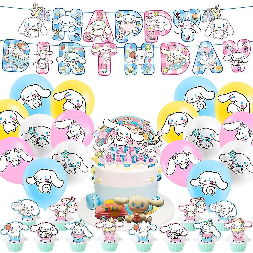 30pcs Luftballons Cinnamoroll, Karikatur Sanrio Geburtstagsdeko, Party Flaggen Kuchen Set