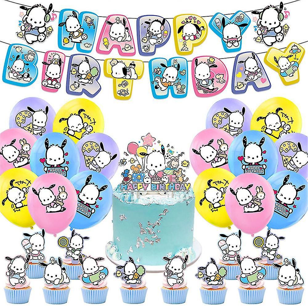 30pcs Luftballons Pochacco, Karikatur Geburtstagsdeko, Party Flaggen Kuchen Set