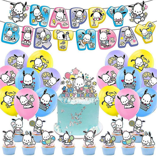 30pcs Cartoon White Dog Black Ears Birthday Balloons Party Decorations