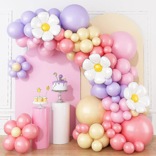 149pcs Luftballons Bogen Daisy, Sommer Rosa Blau Gelb, Geburtstagsdeko, Party, Kuchenset