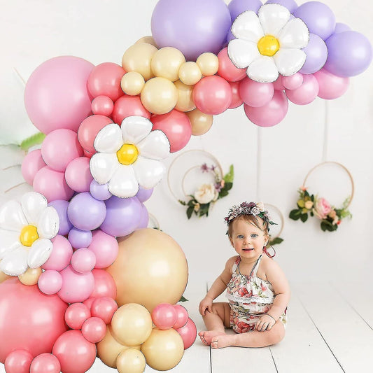 149pcs Luftballons Bogen Daisy, Sommer Rosa Blau Gelb, Geburtstagsdeko, Party, Kuchenset