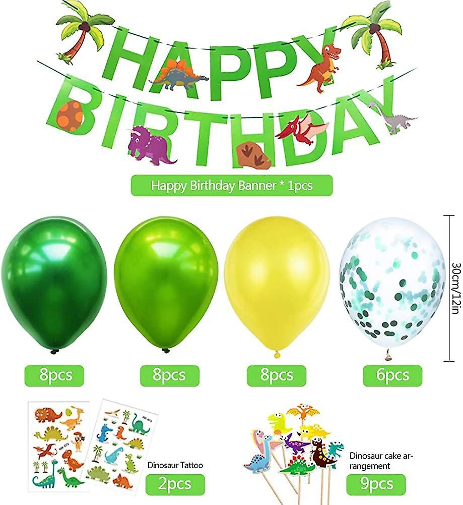 47pcs Green Dinosaur Birthday Party Decorations