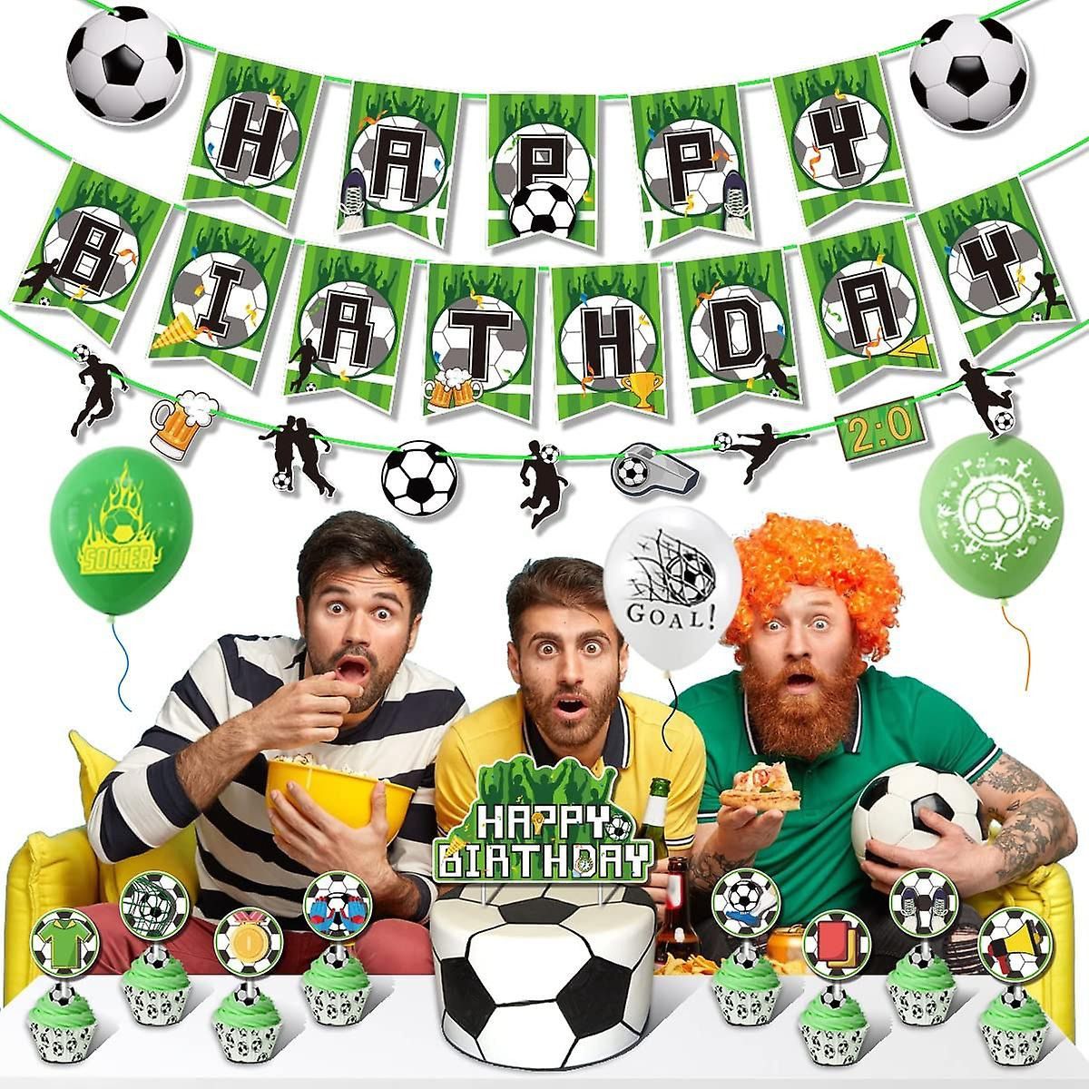 37pcs Luftballons Fußball, Grün Geburtstagsdeko, Party Flaggen Kuchen Set