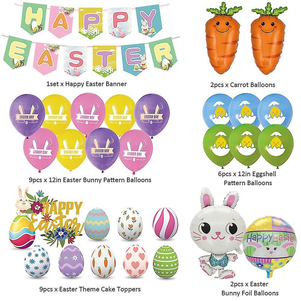 29pcs Luftballons Ostern, Kaninchen, Häschen, Karotte, Cartoon Feiertag, Party Dekoration, Kuchen Set