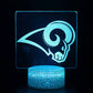 Veilleuse Los Angeles Rams, Lampe NFL, Illusion 3D, Décoration de terrasse LED