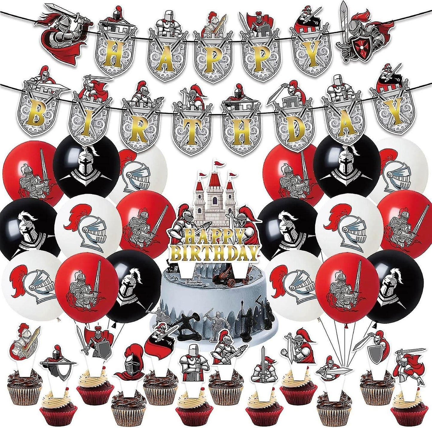 32pcs Medieval Crusader Knight Balloons Birthday Party Decorations