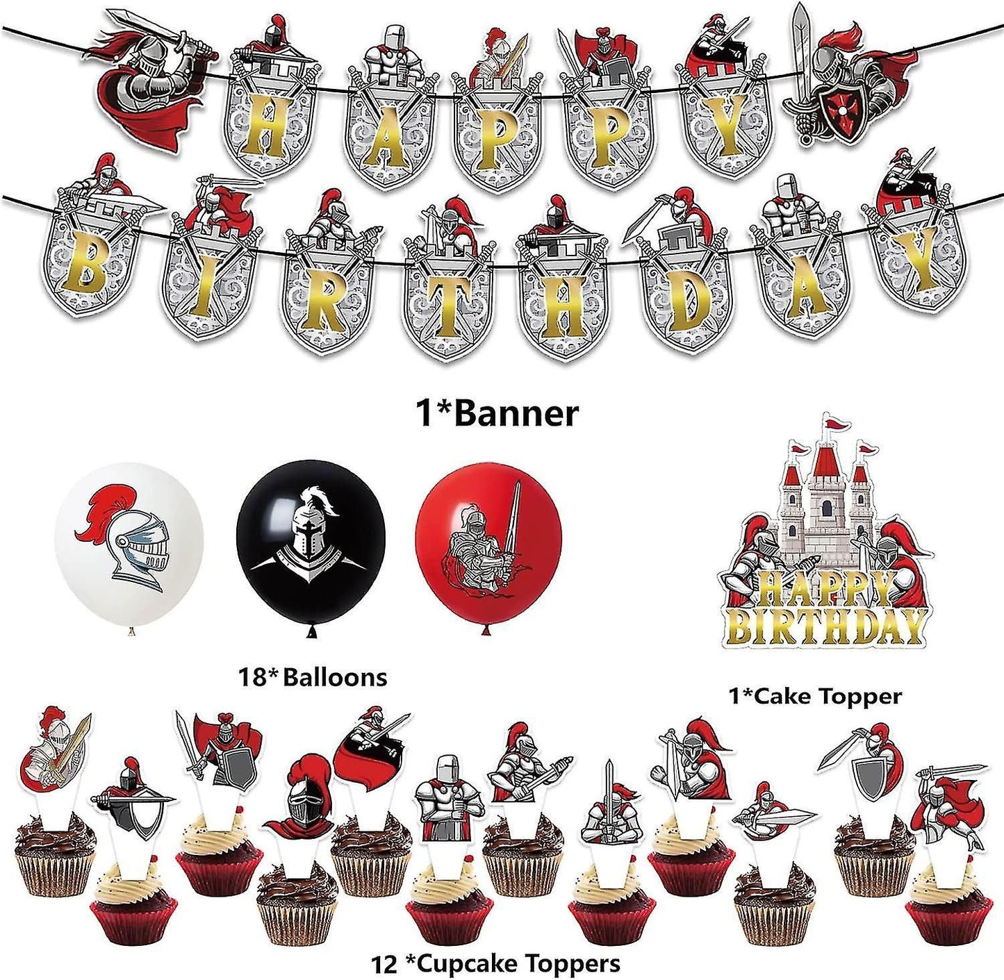 32pcs Medieval Crusader Knight Balloons Birthday Party Decorations