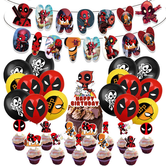 Décoration Anniversaire Deadpool, 32 Pièces Ballons Marvel Superhero, Drapeaux Pour Gâteaux Fête