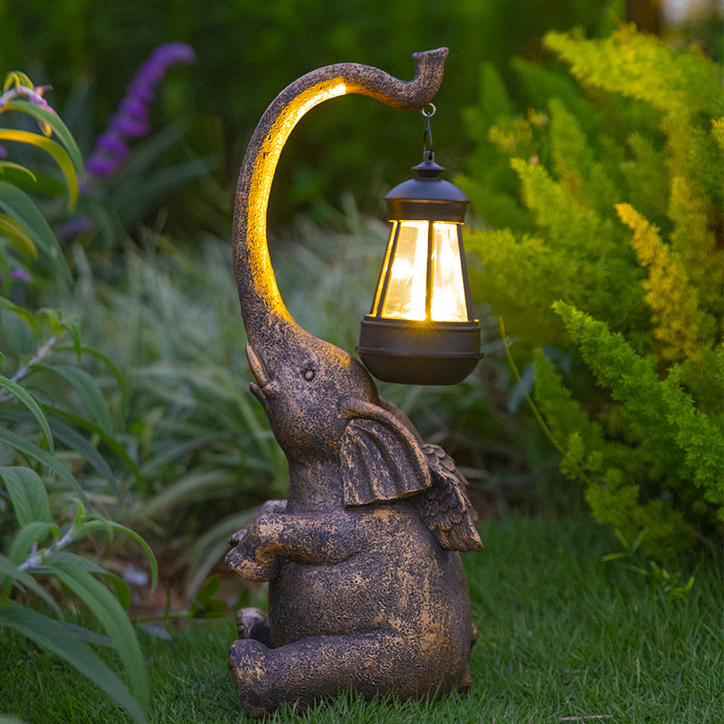 Brass - Elephant Garden Statue with Lamp