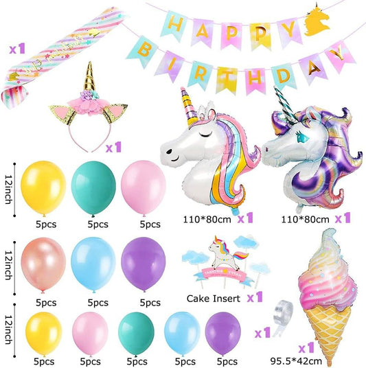 62pcs Luftballons Bogen Einhorn, Regenbogen Grüne Geburtstagsdeko, Party Flaggen Kuchen Set